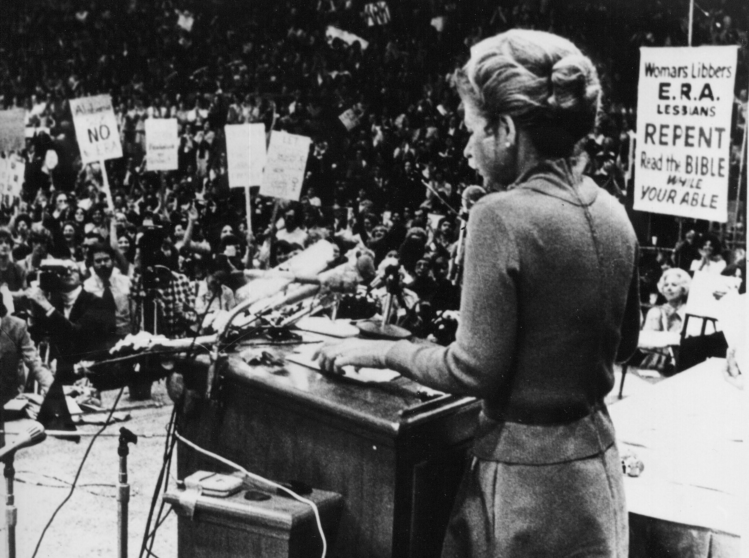 Phyllis Schlafly at a pro-family rally in 1977