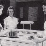 Students participating in a home economics cooking class in 1942