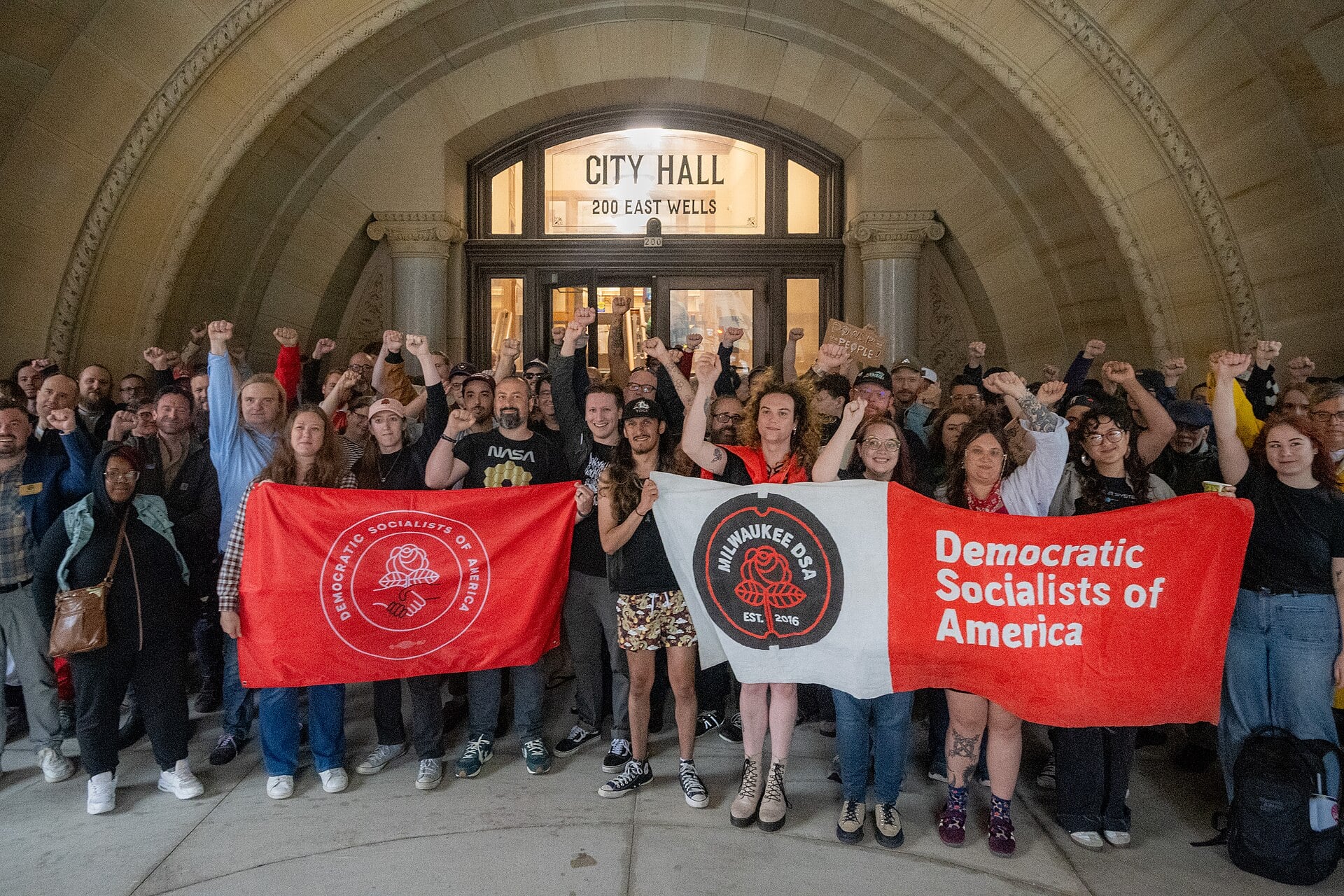 Democratic Socialists of America supporters at a Milwaukee rally