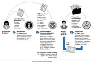Government chart showing the process of obtaining an H-1B visa
