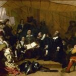 Pilgrim families preparing to embark on their voyage aboard the Mayflower
